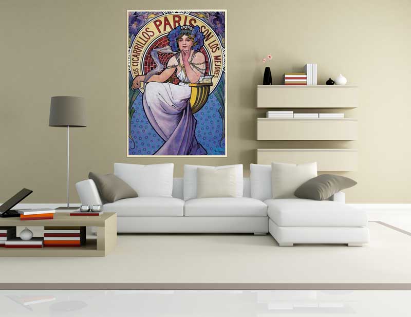 Alfons Mucha - Cigares Paris, 1898, Bilderrahmen Ahorn