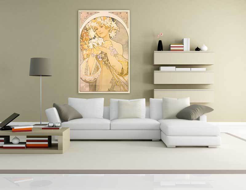 Alfons Mucha - Flowers, 1897, Bilderrahmen Ahorn