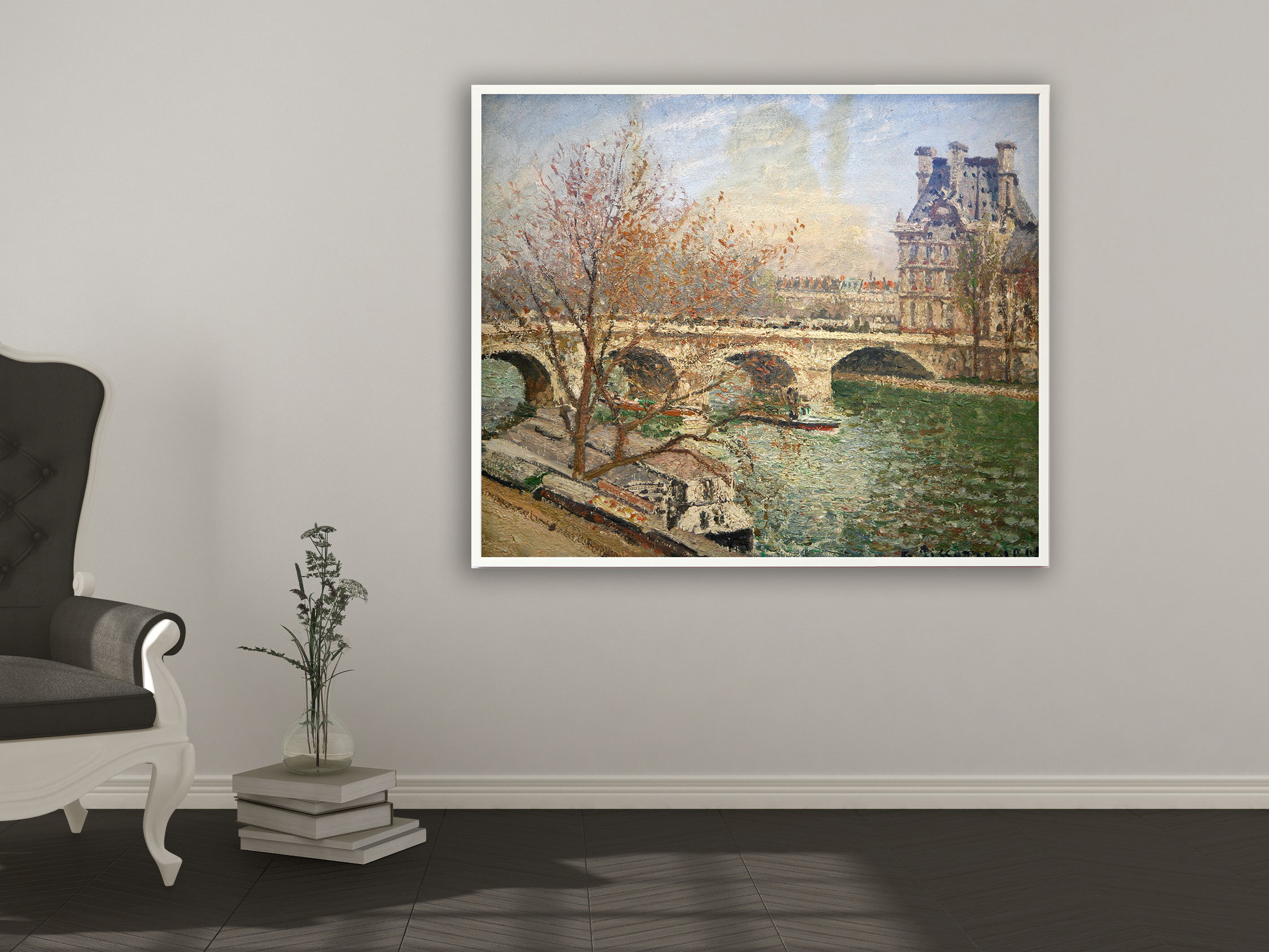Camille Pissarro - Die königliche Brücke und der Flora Pavillon, Bilderrahmen weiß