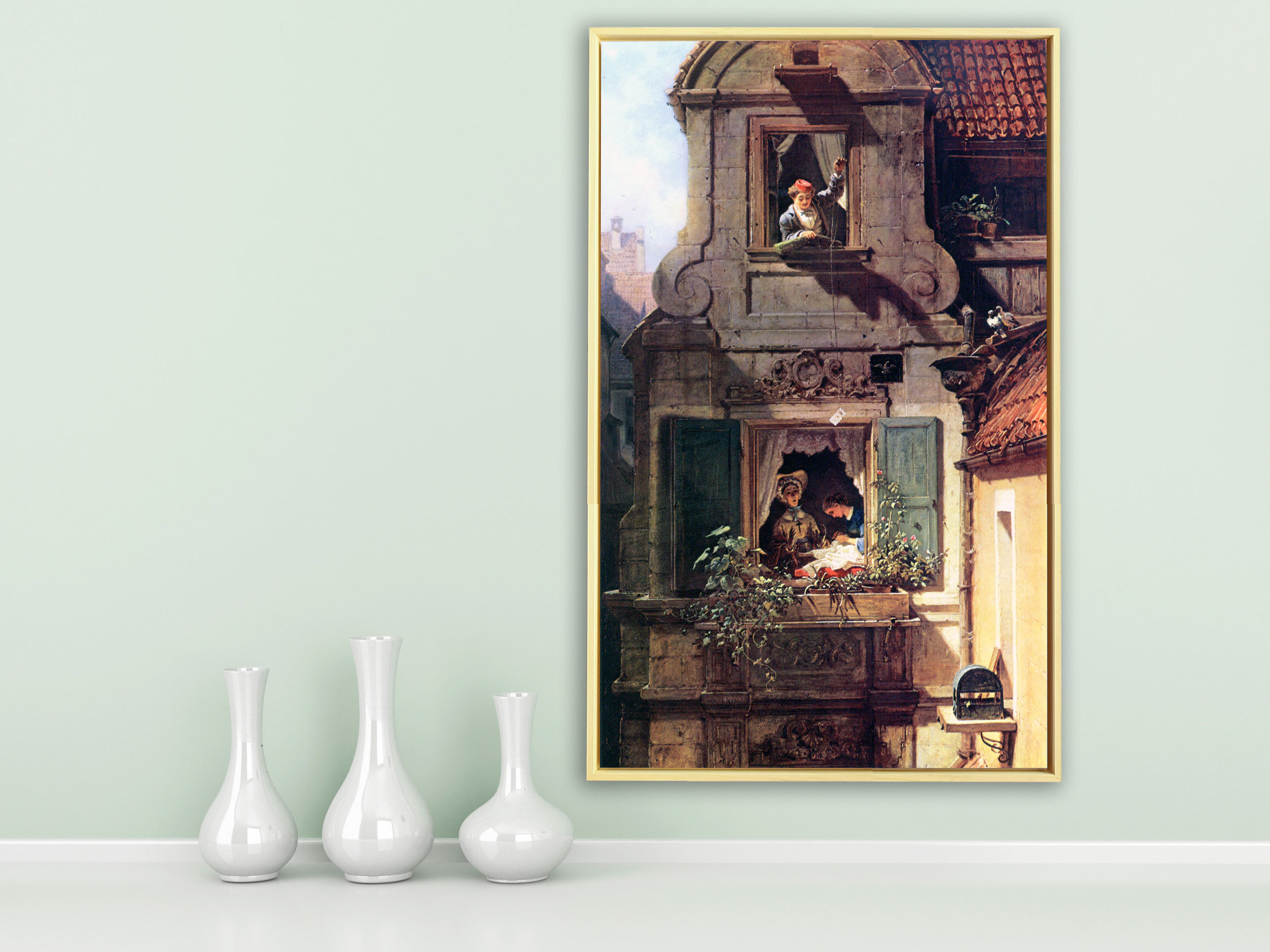 Carl Spitzweg - Der abgefangene Liebesbrief, 1860, Schattenfugenrahmen Natur