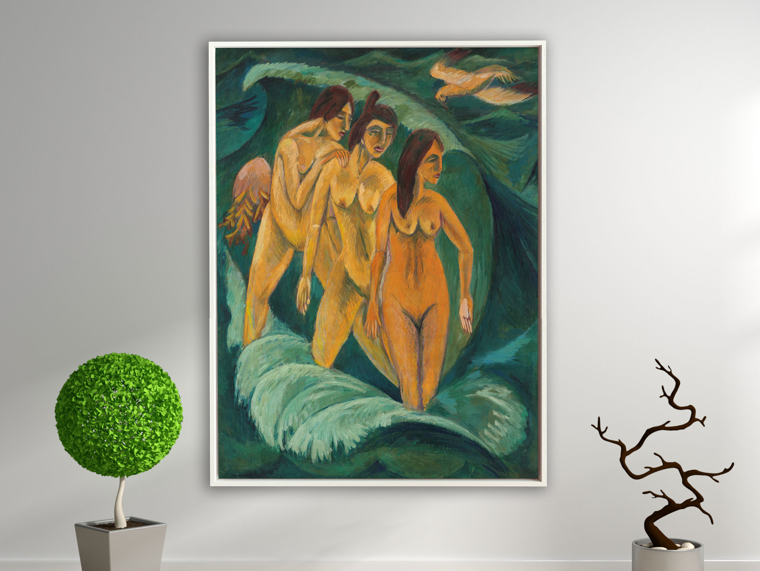 Ernst Ludwig Kirchner - Drei Badende, 1913, Schattenfugenrahmen weiß