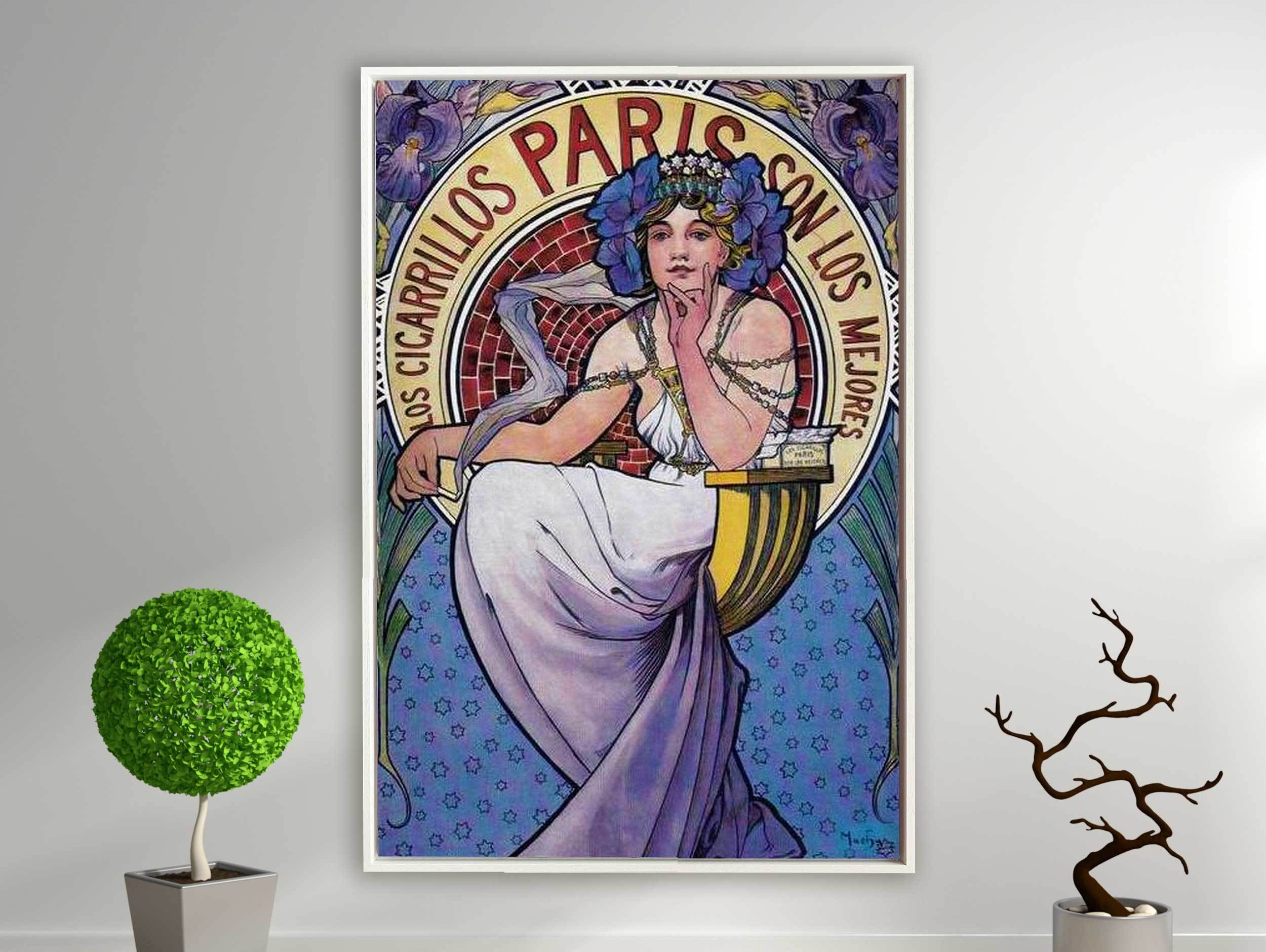 Alfons Mucha - Cigares Paris, 1898, Schattenfugenrahmen weiß