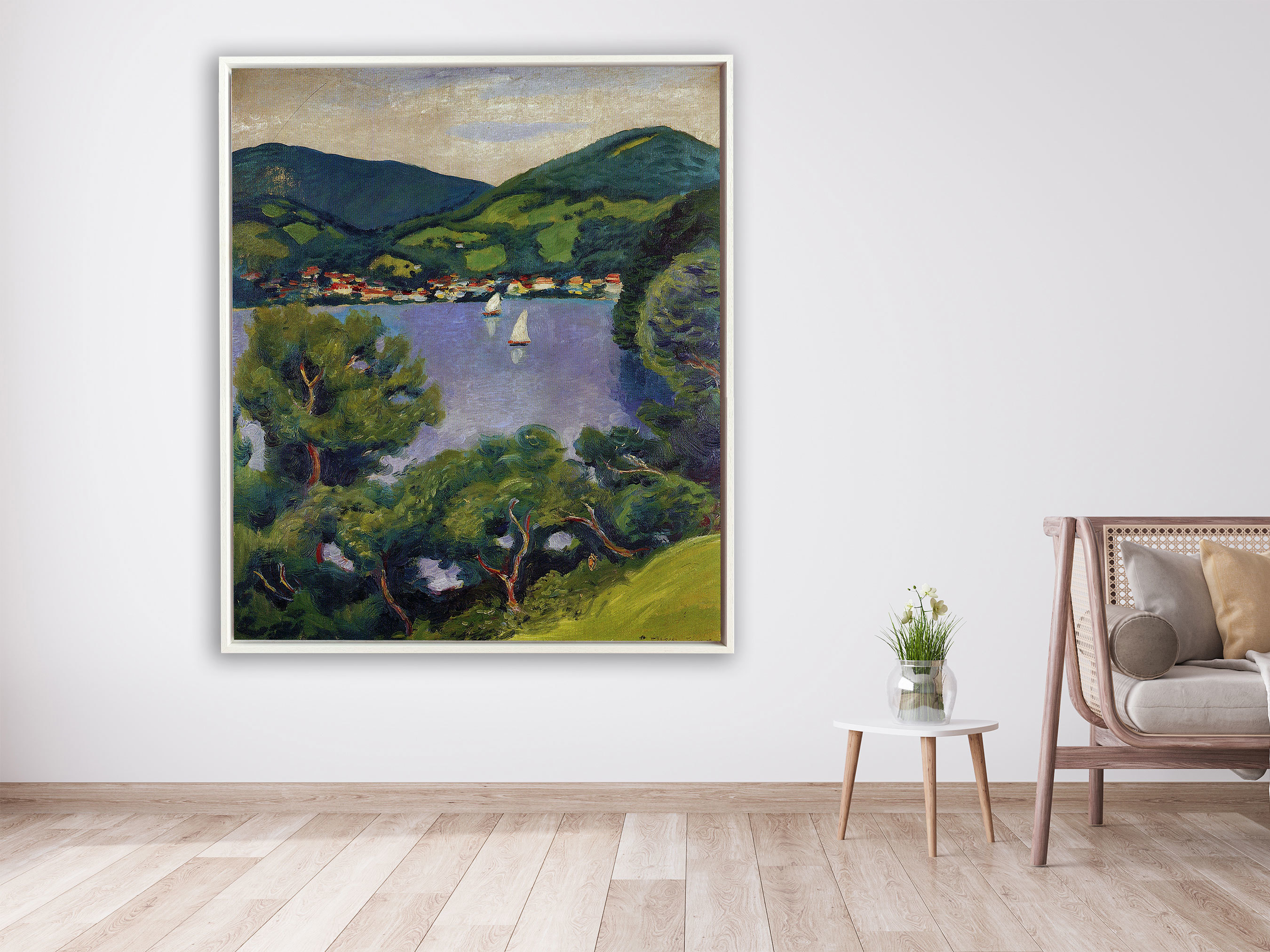 August Macke - Ansicht vom Tegernsee 1910, Rahmen Schattenfuge weiß
