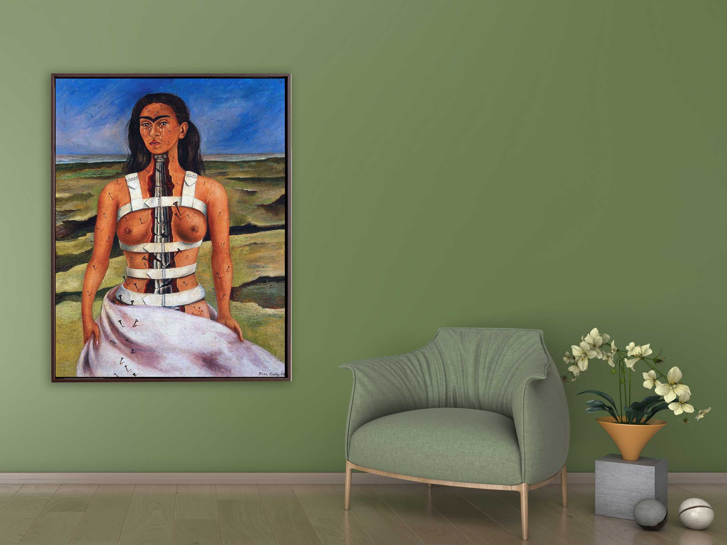 Frida Kahlo - Broken Column, 1944, Rahmen Schattenfuge braun