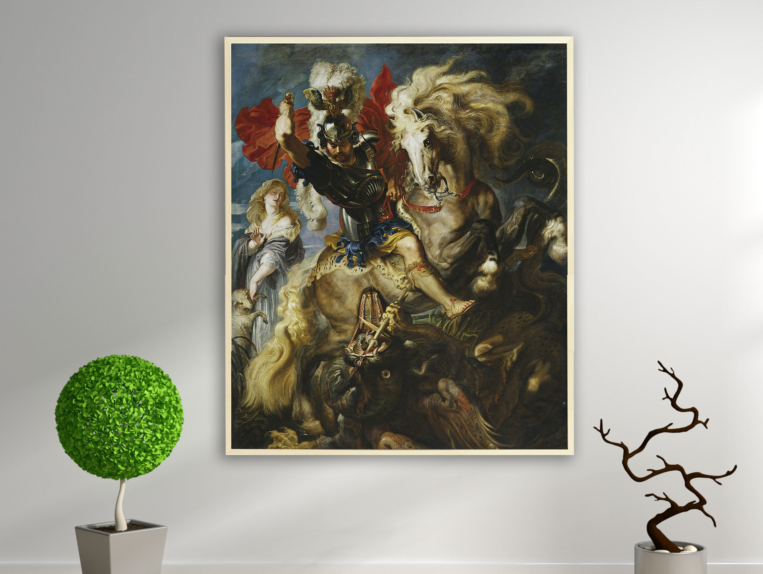 Peter Paul Rubens - Der heilige Georg und der Drachen, Bilderrahmen Ahorn