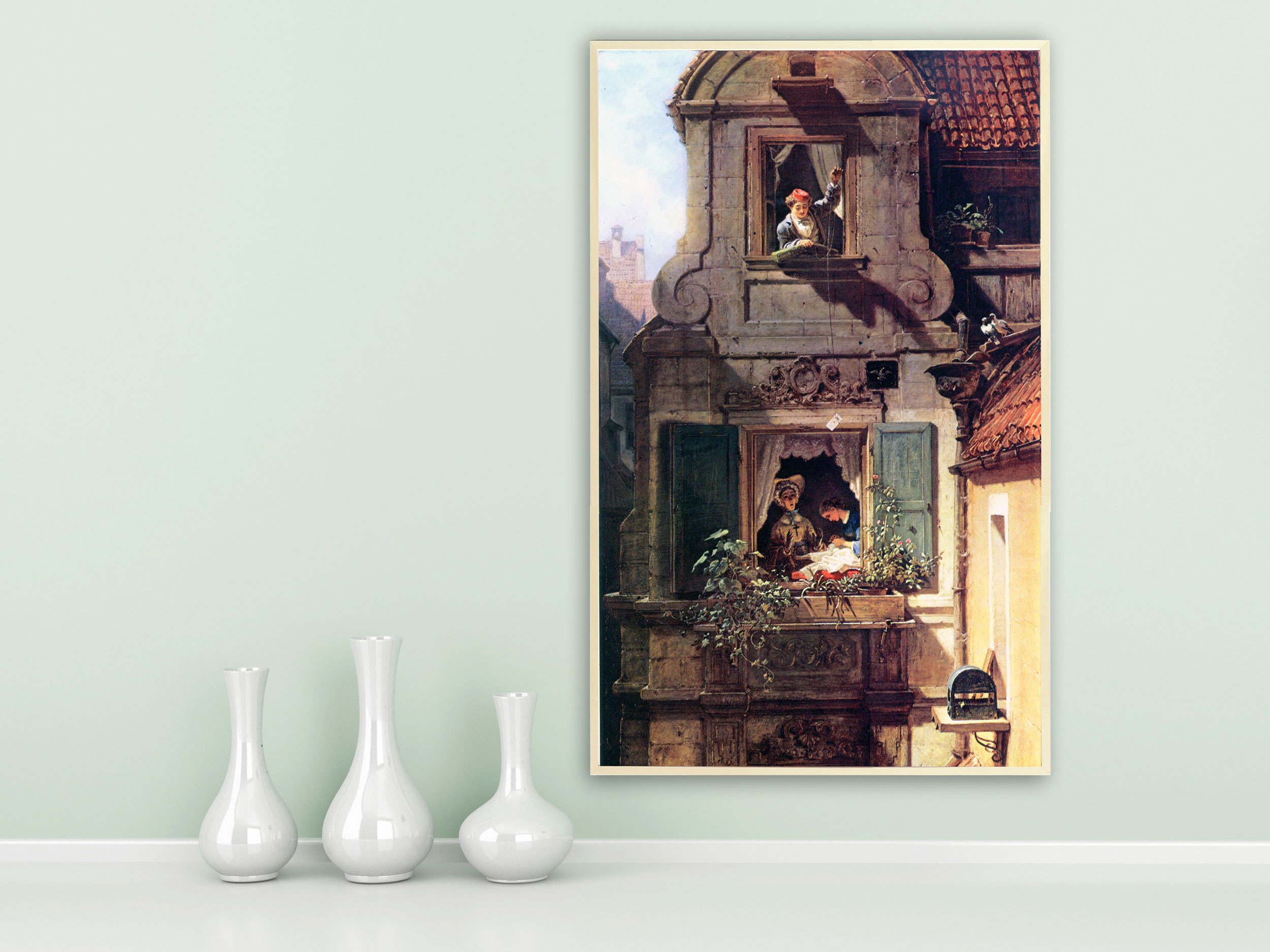 Carl Spitzweg - Der abgefangene Liebesbrief, 1860, Bilderrahmen Ahorn