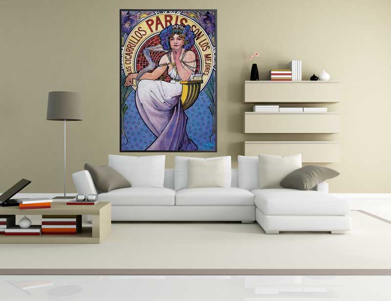 Alfons Mucha - Cigares Paris, 1898, Bilderrahmen schwarz