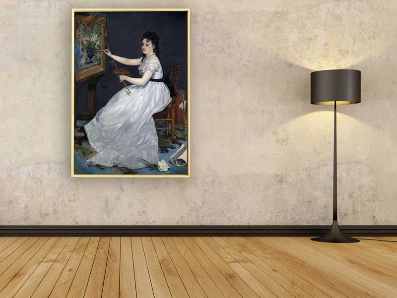 Edouard Manet - Porträt der Eva Gonzalés im Atelier Manets, 1870, Schattenfugenrahmen Natur