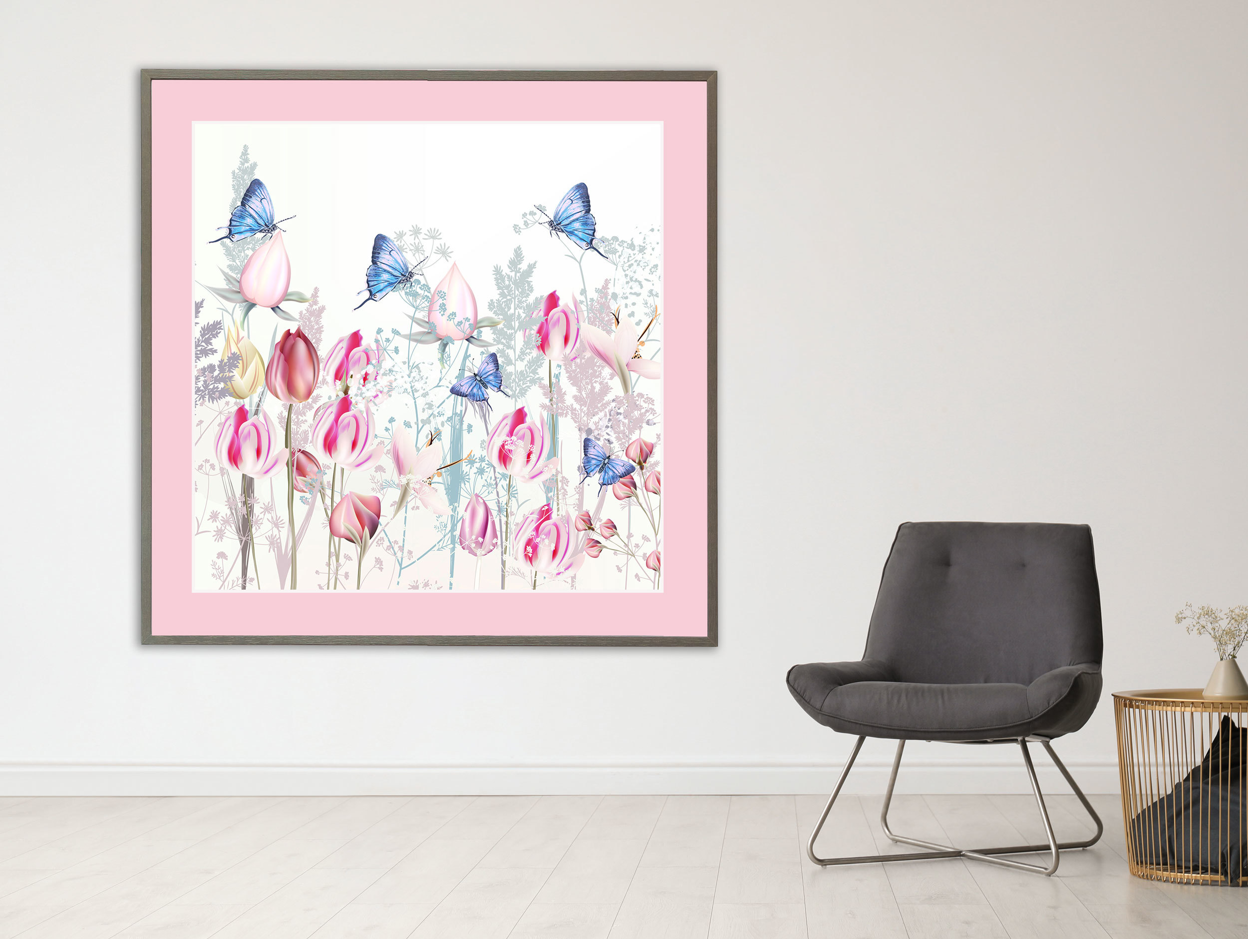 Blaue Schmetterlinge in der Tulpenwiese