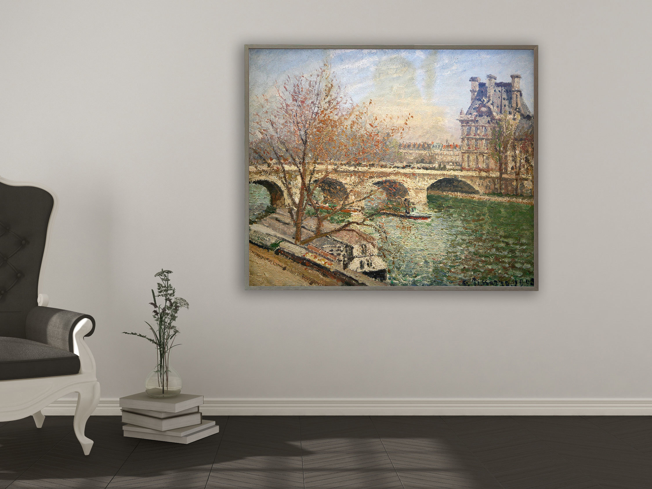 Camille Pissarro - Die königliche Brücke und der Flora Pavillion, Bilderrahmen grau