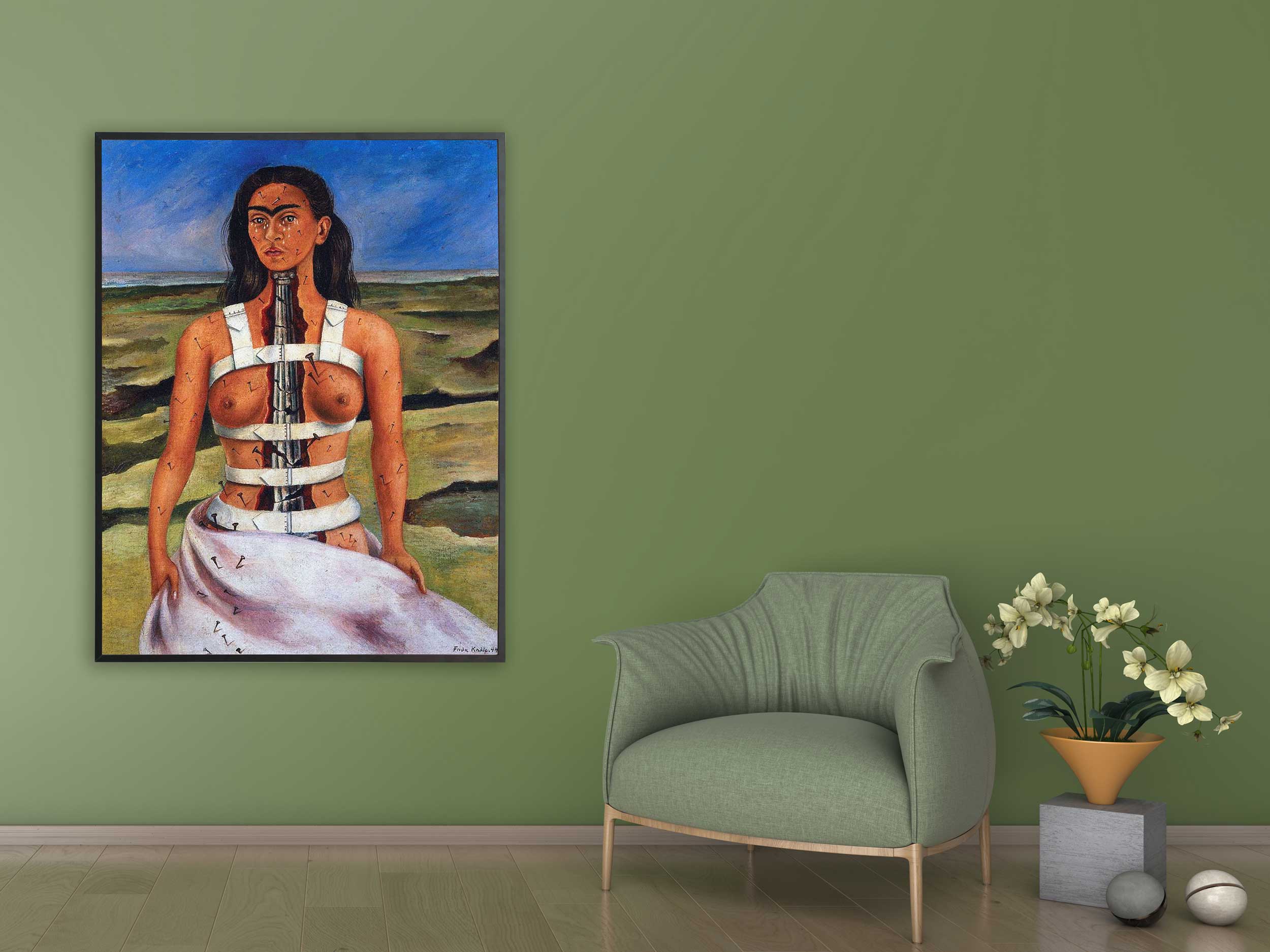 Frida Kahlo - Broken Column, 1944, Bilderrahmen schwarz