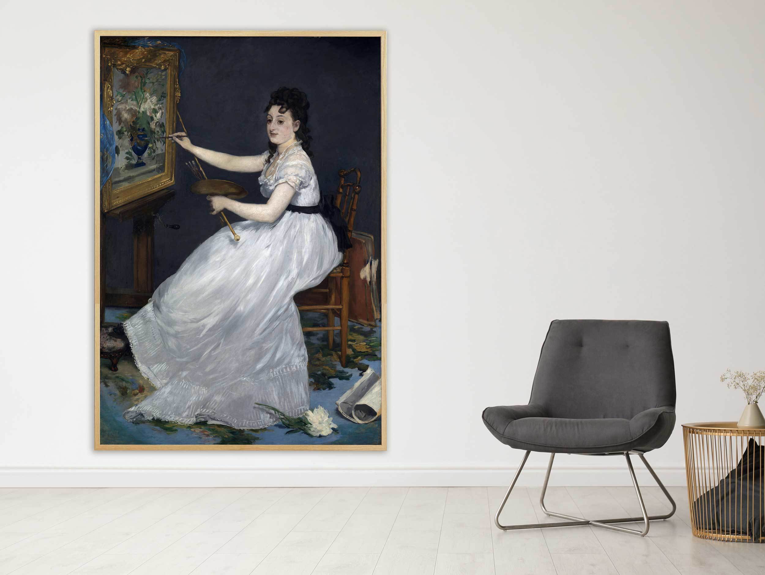 Edouard Manet - Porträt der Eva Gonzalés im Atelier Manets, 1870, Bilderrahmen Eiche