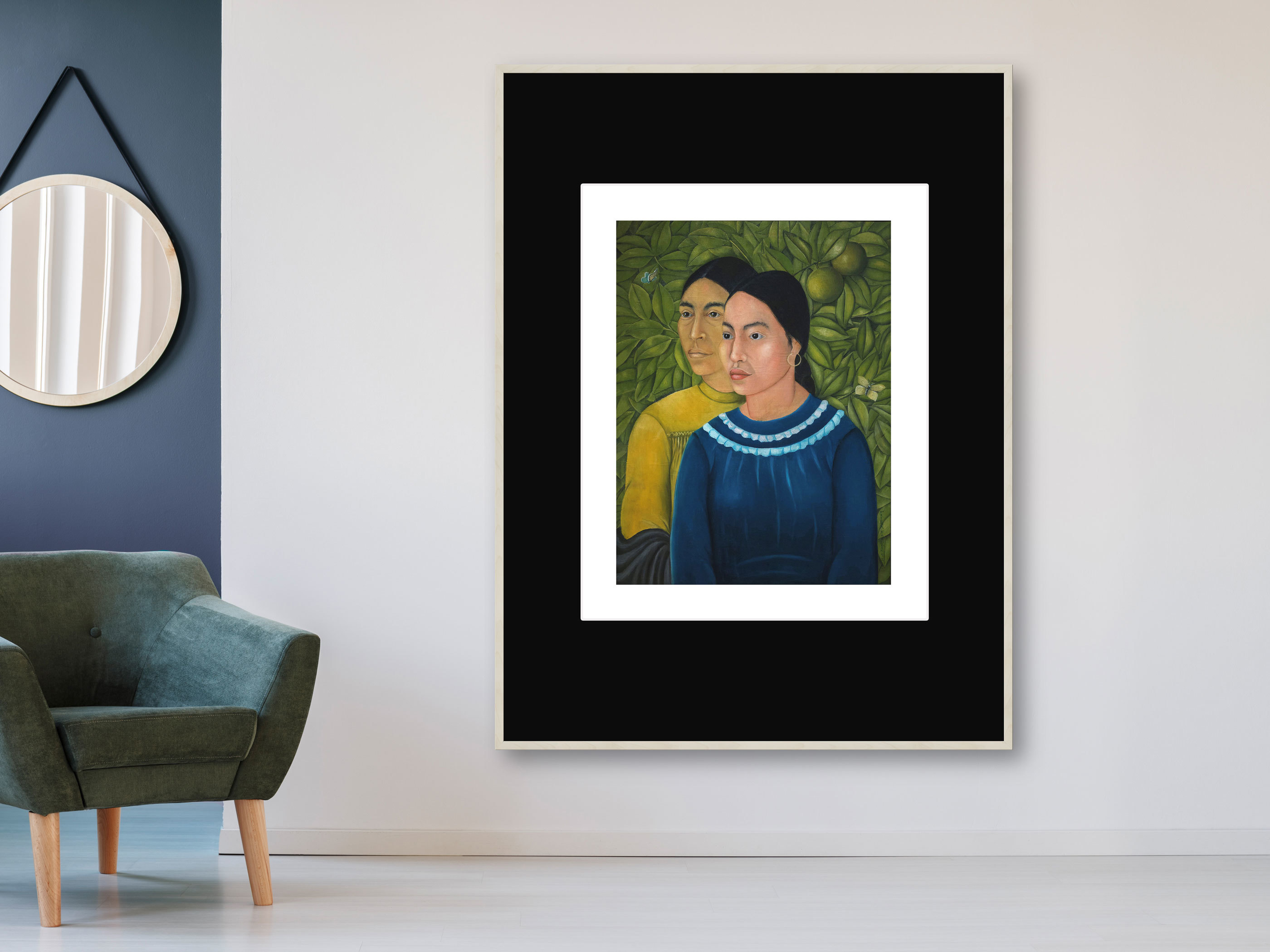 2 Frauen, 1928 - Passepartout schwarz/weiß, Rahmen Ahorn