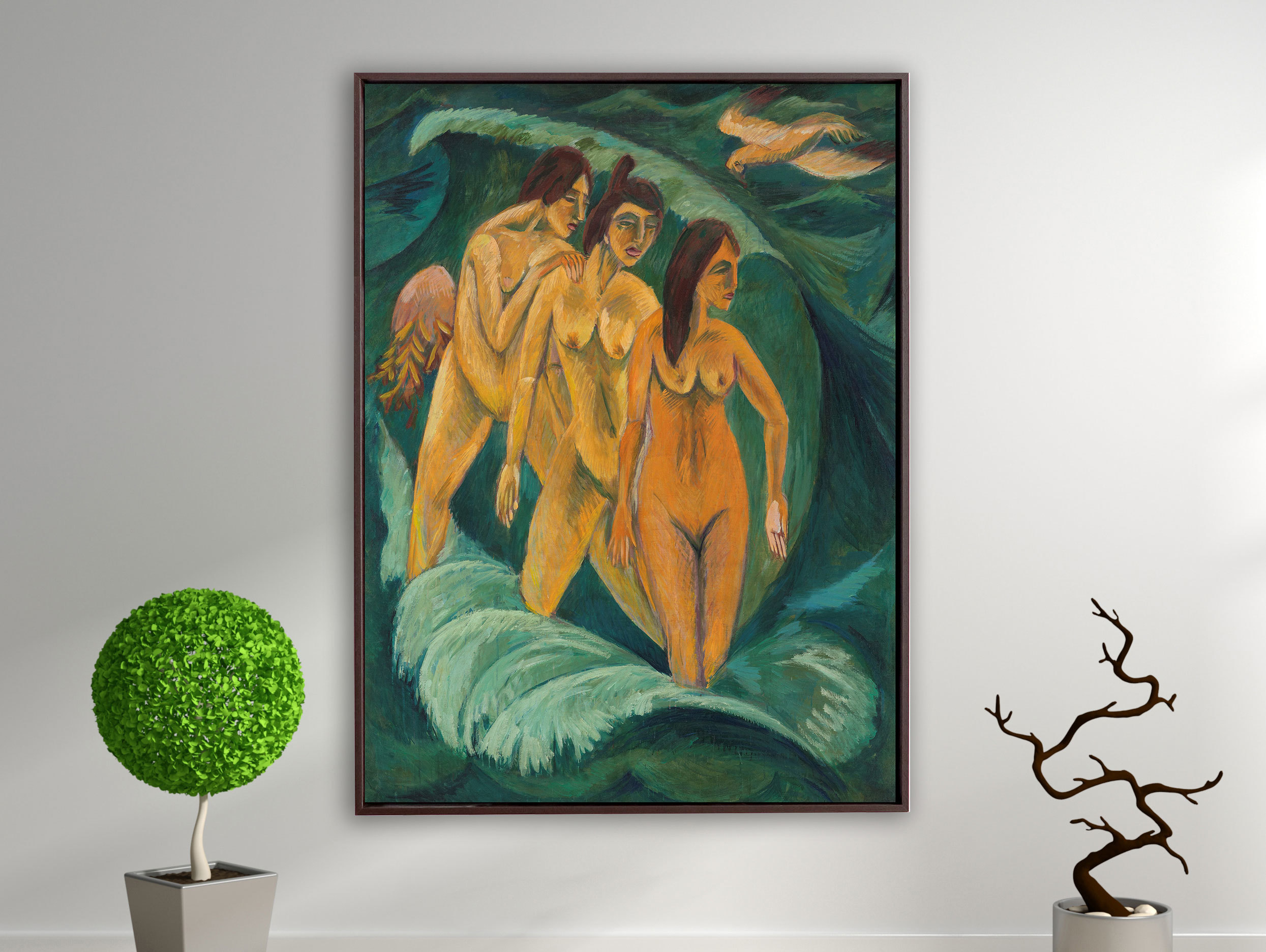 Ernst Ludwig Kirchner - Drei Badende, 1913, Schattenfugenrahmen braun
