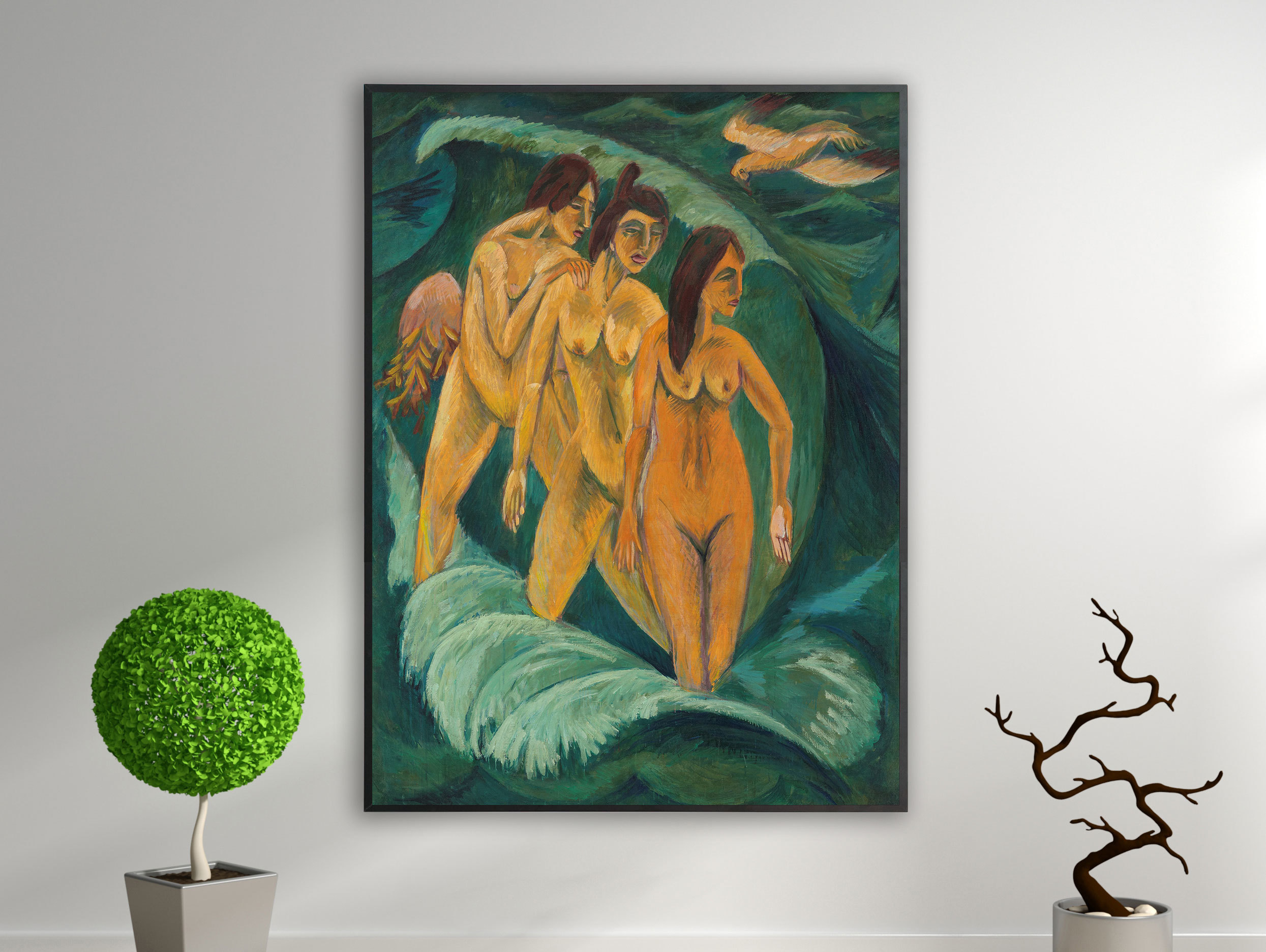 Ernst Ludwig Kirchner - Drei Badende, 1913, Bilderrahmen schwarz