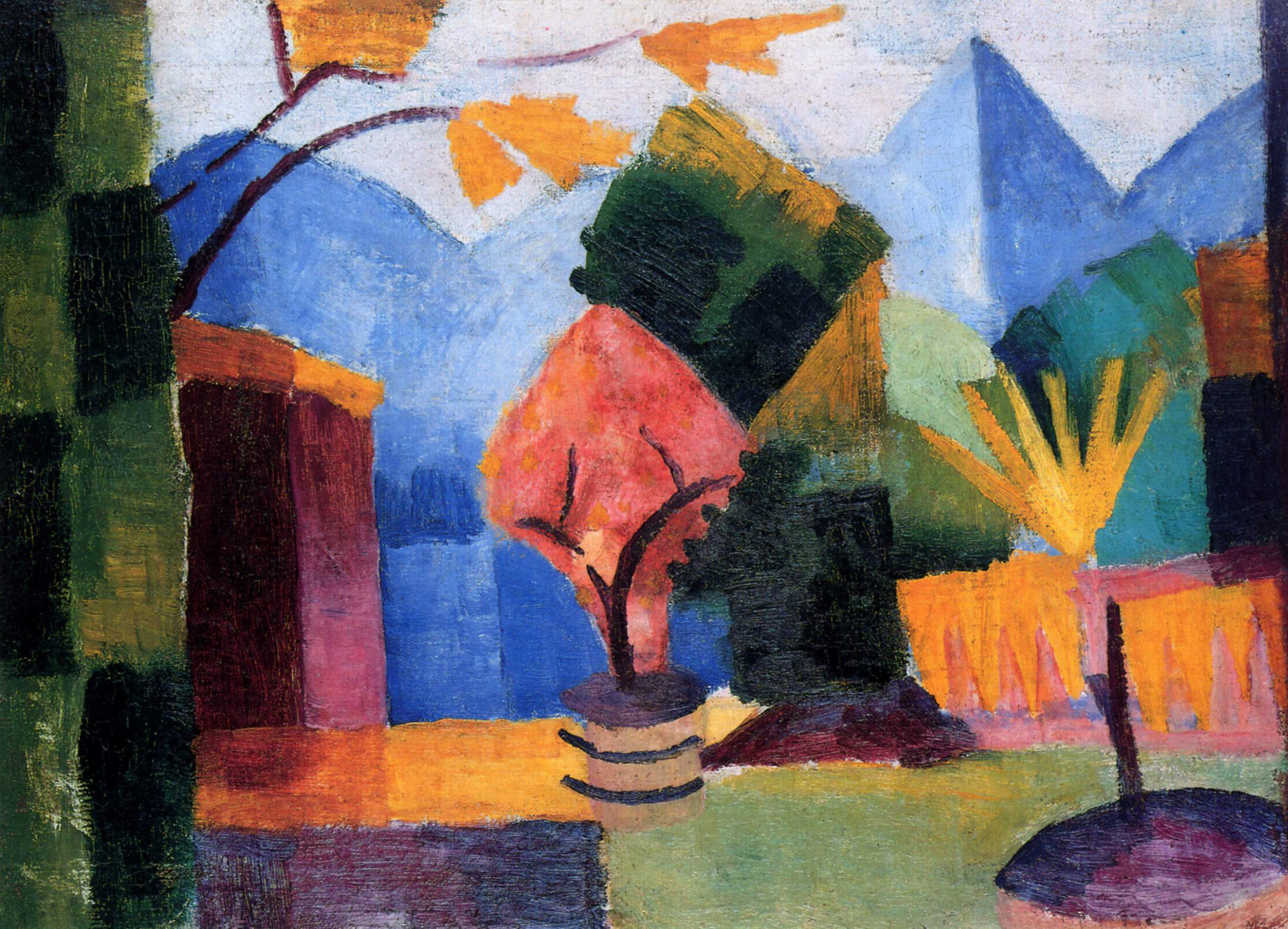 August Macke - Garten am Thuner See, 1913, Bilderrahmen grau