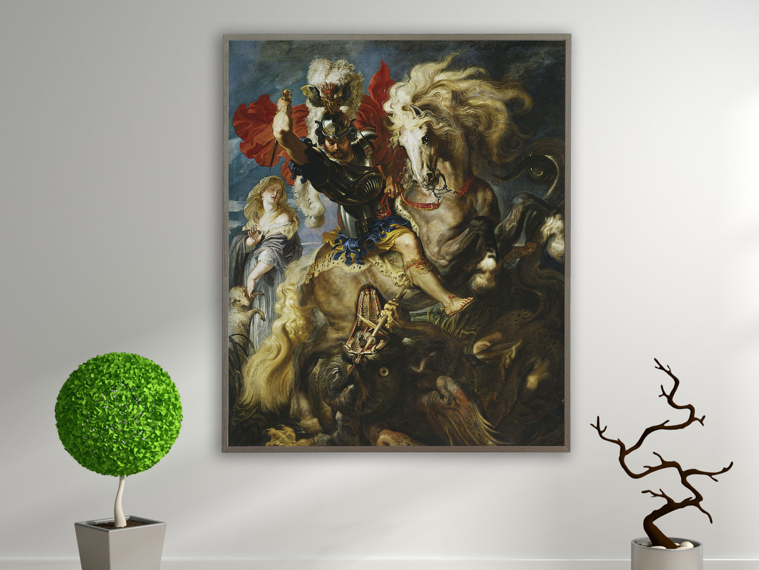 Peter Paul Rubens - Der heilige Georg und der Drachen, Bilderrahmen grau