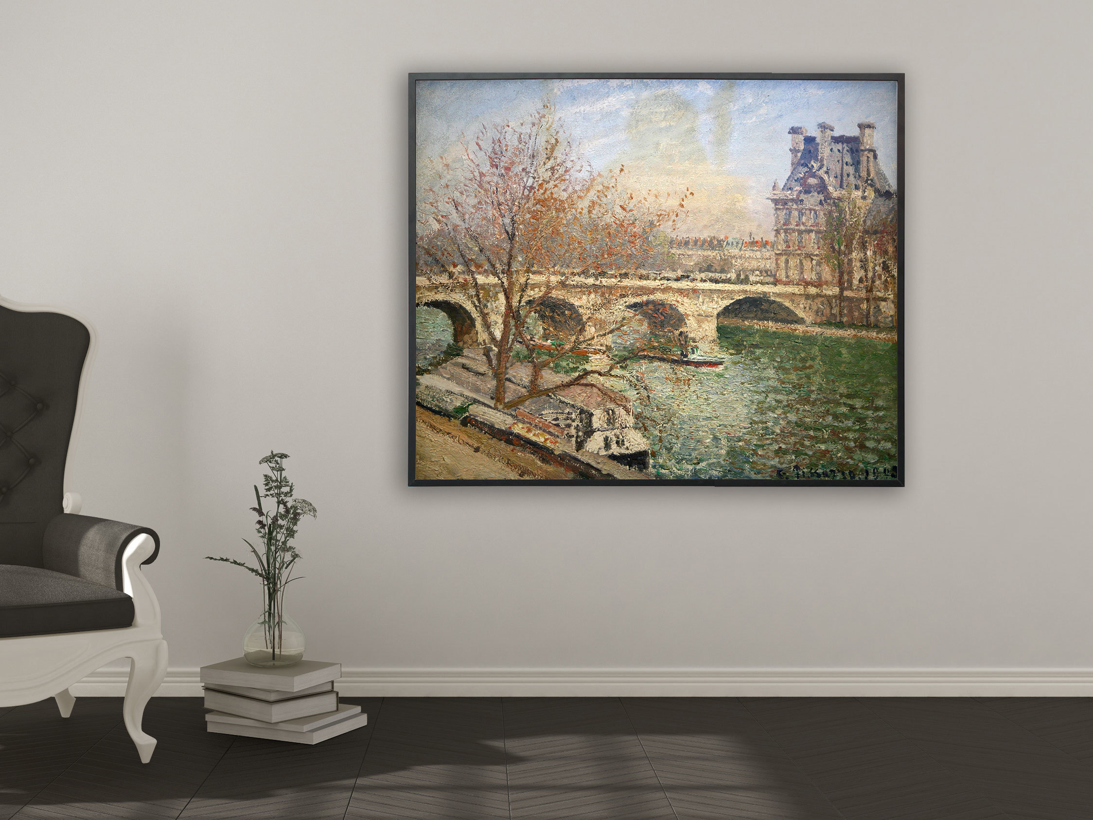 Camille Pissarro - Die königliche Brücke und der Flora Pavillion, Bilderrahmen schwarz